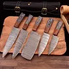 CUSTOM HANDMADE DAMASCUS STEEL KITCHEN CHEF KNIFE SET WOOD HANDLE WITH ROLL BAG