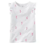 Carter's Girls' "Mermaid" Print, Flutter Sleeve Tank Top: White/Pink (3 Months)