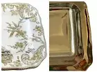 222 Fifth ADELAIDE GOLD square s 8 SALAD DESSERT PLATES Toile bird PORCELAIN NEW