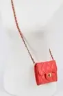 Quilted Red Mini Wallet Bag Vegan Leather Purse Gold Crossbody Chain Strap