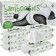 Bambooties Bamboo Baby Wipes Unscented, Plant based Diaper Wipes for Sensitive Skin, Water based Wipes Baby Sensitive Skin 480 count bulk box of 80ct soft packs x 6