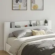 Headboard Cabinet, Storage Bed Headboard Beds Head Frame with LED White 220x16.5x103.5 cm