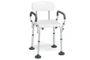 Costway Adjustable Shower Chair Non-Slip Bath Stool Seat Aid Bench Bathroom w/Shower Head Holder & Padded Armrest