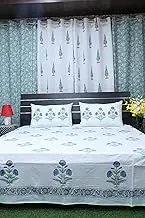 INDACORIFY Flower Printed Design Indiane Bedsheet Home Decor Soft and Comfy Bedspread with 2 Pillow Covers (90 x 108 Inches)