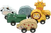 UPKOCH 6pcs Cute Animal Shaped Wooden Train Cars Early Learning for Safe Educational Plaything Compatible with Thomas Track Includes Hedgehog Elephant Cow Giraffe Lion