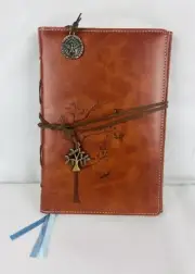 Vintage Brown Leather Refillable Lined Notebook Journal 185pgs. Tree Of Life 9”
