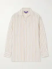 [Ralph Lauren Collection] Ralph Lauren Collection - Capri Striped Linen Shirt - Cream - US6 US 6 Cream