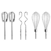 Stainless Steel Hand Mixer Accessories Set of 6 for Kitchen Baking (2 Wired Beaters,2 Whisks and 2 Dough Hooks) Silver