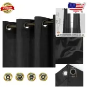 Elegant 108-Inch Black Sheer Linen Grommet Curtains - 2 Panels for Living Room