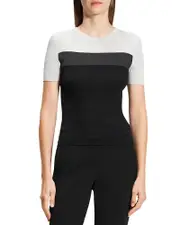 Theory Silk Ribbed Color Blocked Tee