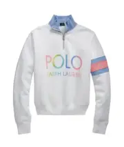 New Polo Ralph Lauren Wmn's Ombre Logo Fleece 1/4 Zip Pullover Sweatshirt Size L