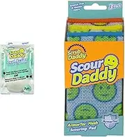 Scrub Daddy Soap Daddy Dispenser, Clear & Scour Daddy Scouring Pads 3-Pieces, 3 Pack, Multicolour
