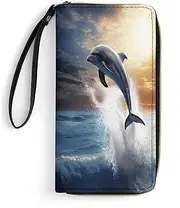 [BFGWK] Big Wallet Novelty Cute Dolphin Print Long Zipper Wallet Leather Wallet Suitable for Men and Women, Style, 19.8x10.5cm, Style, 19.7x10.5cm