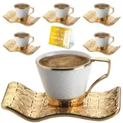 Fancy Turkish Coffee Cup Set of 6, 18-Piece Porcelain Espresso Mugs, Gold, 2.7oz