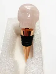 Handcarved Gemstone Quality Rose Quartz Carved SKULL Shaped Wine Bottle Stopper