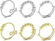 [JewelryWe] 6PCS Fidget Ring Anti Anxiety Rings for Women Adjustable Open Rings Beads Spinner Rings Calming Worry Meditation Ring