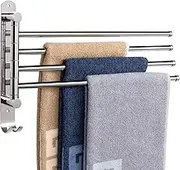 NearMoon Swivel Towel Rack, Thicken SUS304 Stainless Steel 4-Arm Towel Bar, Space Saving Wall Mounted Towel Holder with Hook, Rustproof Swing Out Towel Hanger for Bathroom, Kitchen (Chrome Finish)