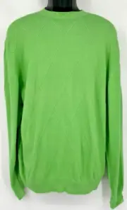 Jos. A. Bank Mens Pullover Crew Neck Argyle Knit Sweater Large Green 100% Cotton