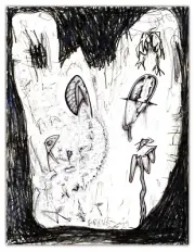 HAPPY GRAVE artist original signed DRAWING art surreal : "BURROW TO NOWHERE"
