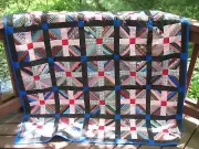 Handmade Patchwork Camp Fires Lodge String Quilt, 64" x 64"