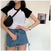 Short-Sleeve Round Neck Raglan Crop Tee White - M