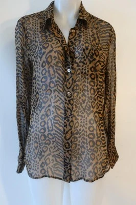 NWT Womens Equipment Brown Black Semi-Sheer 100% Silk Animal Print Blouse M