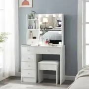 Vanity Dressing Table with Stool and Sliding Mirror Storage Drawers Makeup Desk