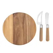 3pc Tempa Fromagerie 22cm Acacia Wooden Round Cheese Serving Board/Plate w/Knife