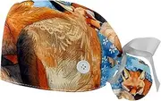 [YTYVAGT] 2-Pc,Gourd-Shaped Working Cap,Fisherman Hat with Buttons and Cotton Sweatband,Watercolor Fox and Butterfly