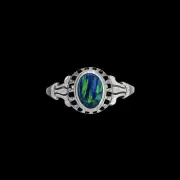 Size 9 - Diamond Cut Oval Blue Opal Cabochon Ring, 925 Sterling Silver...