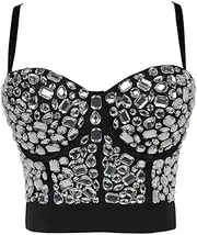 Women Party Corset Bra Tops Steampunk Gothic Push Up Gorset Rhinestone Tops Sexy Lingerie Clubwear Sliver