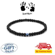 Turkish Greek Evil Eye Bracelet 6mm Elastic Cord Black Bead Handmade Unisex