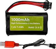 7.4V 2S 1000mAh Li-ion Battery SM-4P Plug with USB Charging Cable Suitable for M416 Electric Gel Toy Gun EC16 DE85 RC Toy Car Model Off-Road Vehicle Battery