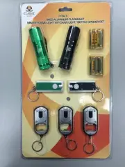 Pack of 7, 9 LED Aluminum Flashlight, Mini Keychain Light, Bottle Opener Set