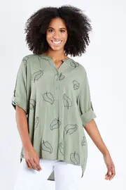 Leaf Print Nehru Top--THRE-36727