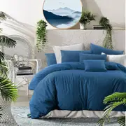 Blue Textured Print Quilt Cover Set - Pure Cotton with Ornate Patterns