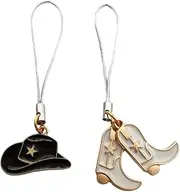 2pcs Cowboy Hat and Cowboy Boot Charm Lanyard for Phone Case, Bags Accessories, Enamel Pendant for Key Chain, Canvas Bag, Wallet, Cute Lanyard for Clothing Zipper