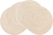 Round Placemats Cotton Heat Resistant Braided Placemats WashableTable Mats for Kitchen Tables Set of 4, Beige