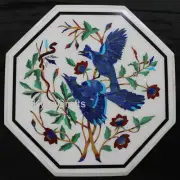 Bird Design Inlay Work Coffee Table Top White Marble Sofa Table for Hotel Decor
