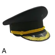 Army Officer Hat Captain Cap Black Soldier General Visor Hat Fancy Dress Costume