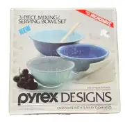 Vintage Pyrex 3 Piece Mixing/Serving Bowl Set Blue Rainbow 430-167 1986, USA NIB