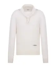 Removable headscarf cashmere sweater S White
