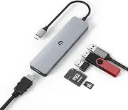 USB C Hub, TOTU 6 in 1 Type C Hub, Dual Monitor USB C Multiport Adapter with 4K HDMI, USB 3.0, 2*USB 2.0, SD/TF Card Reader for MacBook Pro Air and Type C Laptops