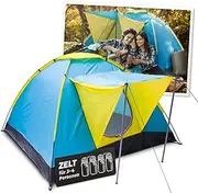 STREND PRO Camping Tent 4 People 205 x 205 x 120 cm - Tent with Awning - Pop Up Tent with Awning, Dome Tent Waterproof, Large Tent for Holidays & Festivals