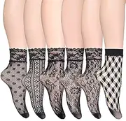 [letcdfer] Women Lace Fishnet Socks Sexy Lace Ankle Socks Black Fishnet Thin Socks Nylon Sheer Ankle Dress Socks Sheer Everyday Socks Transparent Casual Socks Ultrathin Mesh Socks Lace Sheer Mesh Socks, 6 Pairs,