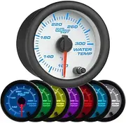 GlowShift White 7 Color 300 F Water Coolant Temperature Gauge Kit - includes Electronic Sensor - White Dial - Clear Lens - for Car & Truck - 2-1/16" 52mm