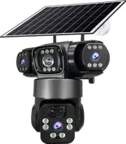4G LTE 3 Screen Security Surveillance Camera Solar Panel Intercom3MP+3MP Full Color Night Vision 360 Panoramic View APP Monitoring Home Security