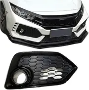 USTKWZ Front Bumper Fog Light Cover Mesh Gloss Black Lamp Cover | Compatible With Honda Civic | For Type R FK8 FC1/7 CVT HATCHBACK 180TURBO | Sedan/Coupe/Sport | 2016 2017 2018 2019 2020 2021(Net semi