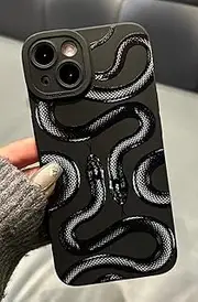 Jusnfu for iPhone 13 Mini Case for Women Girls, [Full Camera Protection] Solid Black Cute Aesthetic Phone Case for iPhone 13 Mini, Snake