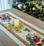 Christmas Table Runner Golden threads Holiday Tapestry Rectangular Santa Clause